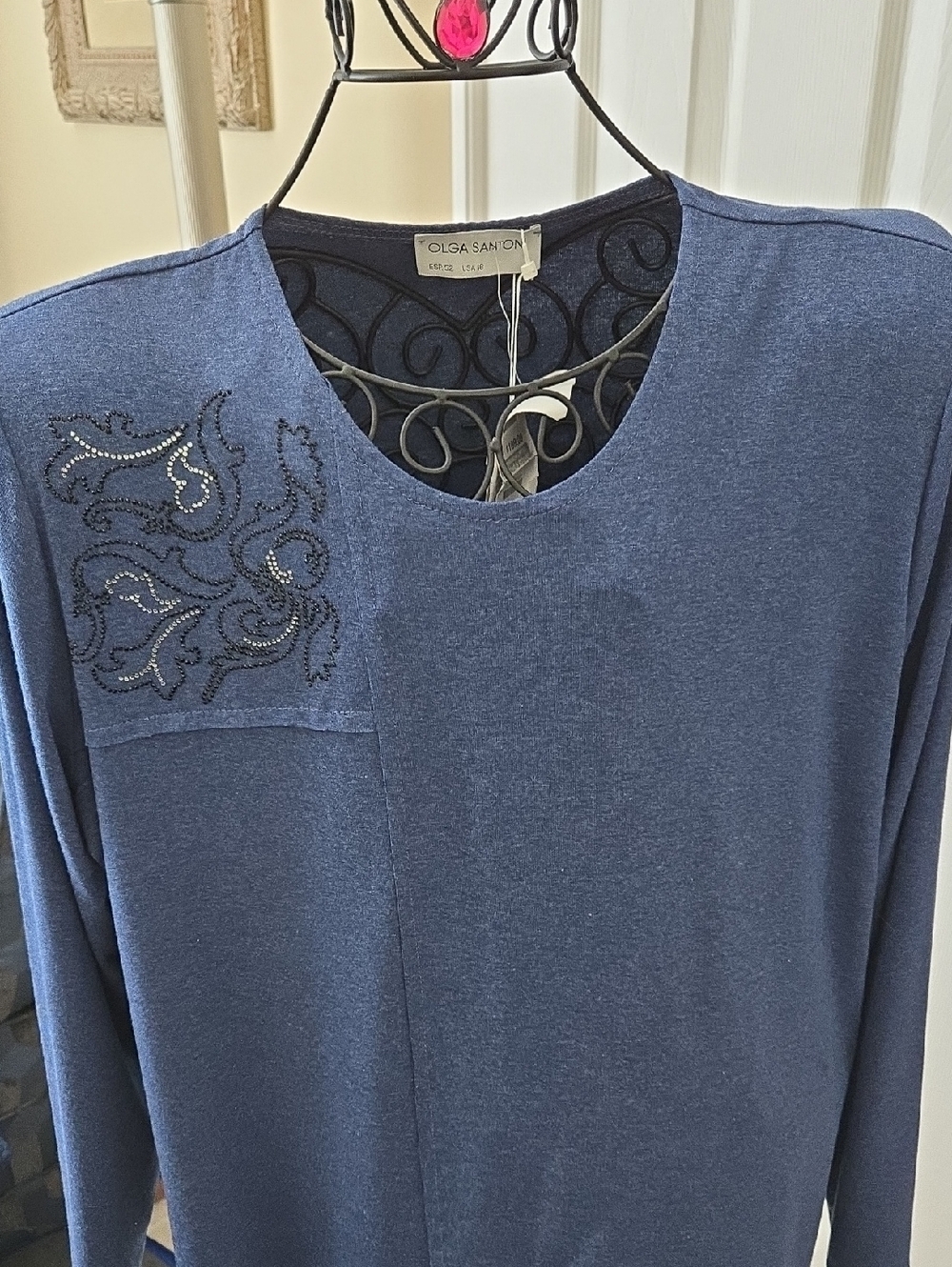 NWT Womens Long-Sleeve Steel Blue Shirt w/ Embroidered Accent US 18/EU 52